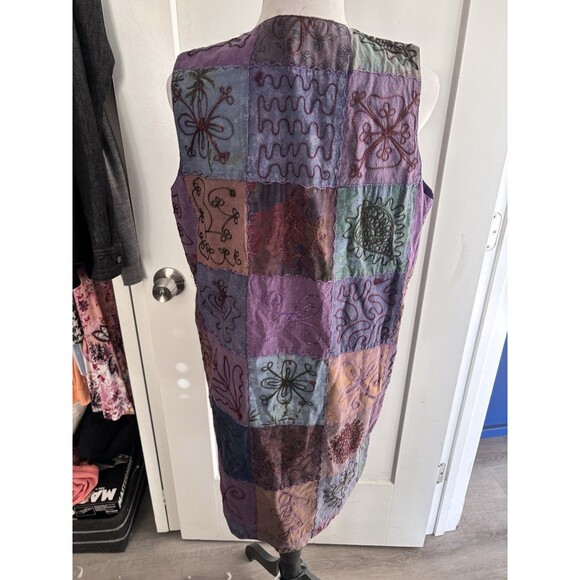 Vtg Patchwork Embroidered Whimsigoth Long Vest Or Jumper Dress Phoebe Pockets M - Picture 5 of 12